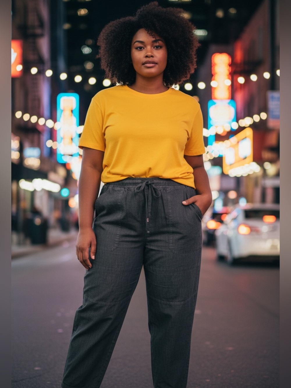 Women's Relaxed Drawstring Jean Pant in Charcoal Black